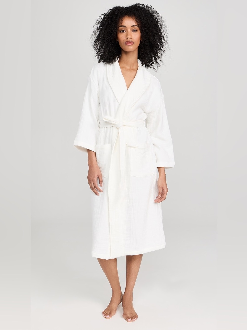 $138 NWT Barefoot Dreams Muslin Cotton Spa Robe in sea salt size 2=Medium